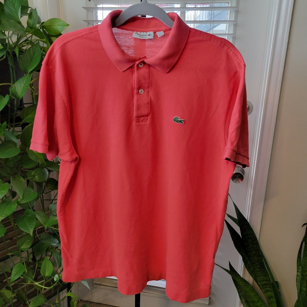 Lacoste Classic Fit Polo Shirt Mens XXL Coral Pink Short Sleeve Pique Cotton